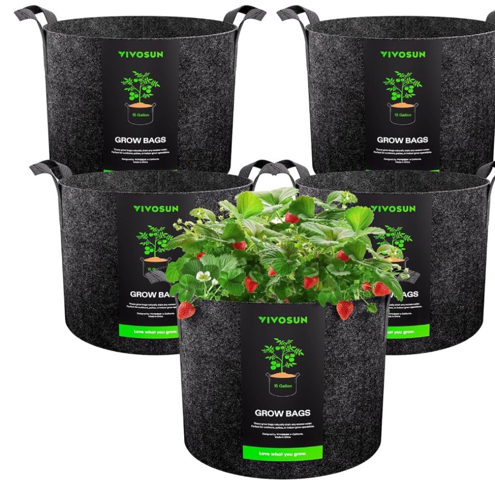 5-Pack 15 Gallon Plant Grow Bags, Heavy Duty Thickened Nonwoven Fabric Pots